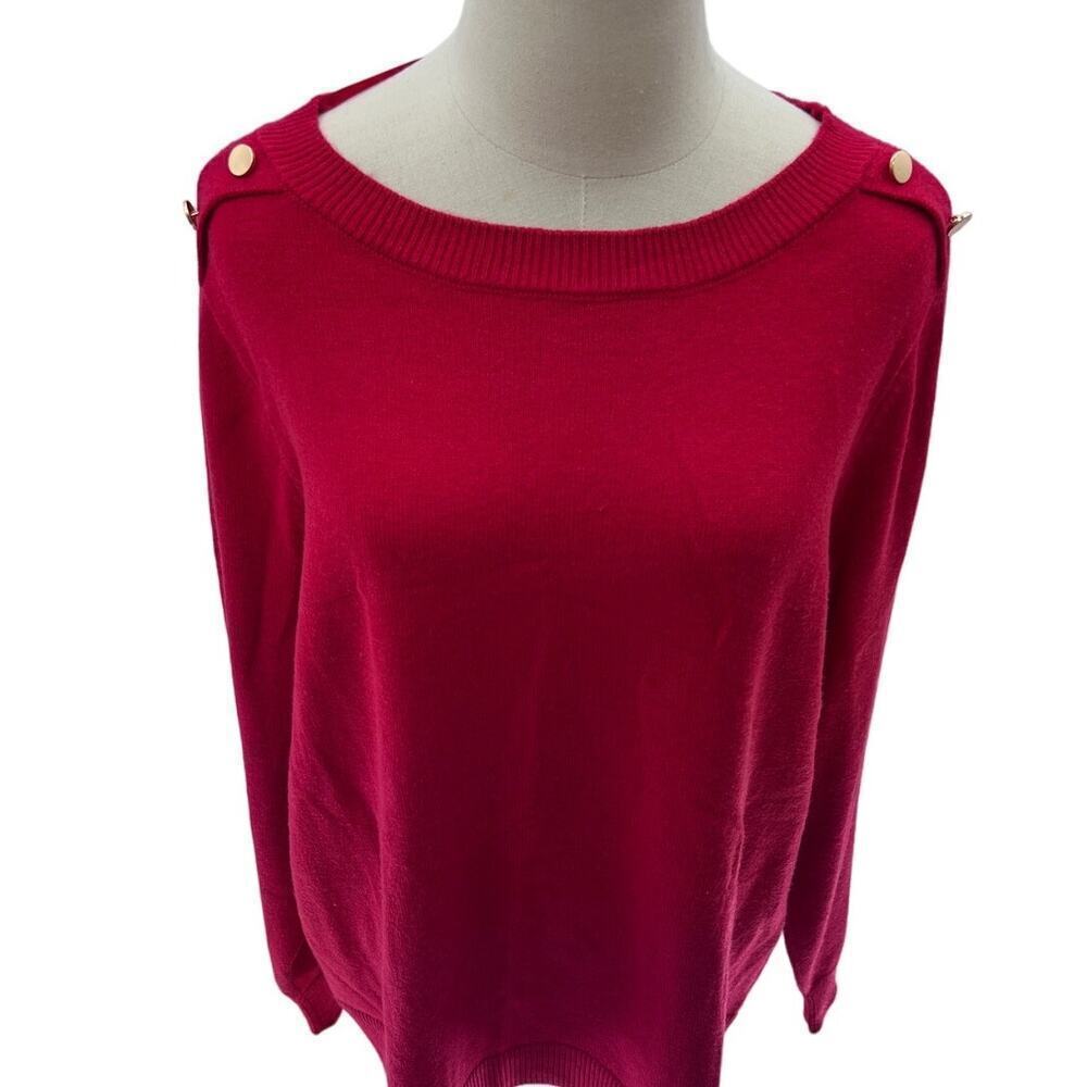 Lane Bryant Red/Gold Button Crew Neck Sweater NWOT- 22/24 - Picture 4 of 9
